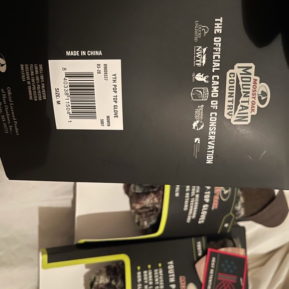 POP-TOP GLOVES YOUTH Medium MOSSY OAK MICROBAN NEw - Picture 3 of 5